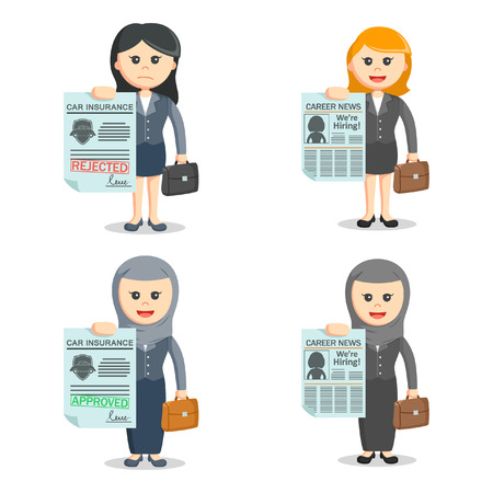 business woman holding paper setのイラスト素材