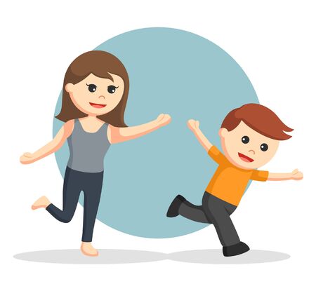 mom and son practicing yoga togetherのイラスト素材