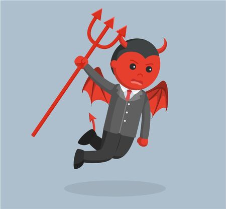 evil business man flying angry holding tridentのイラスト素材