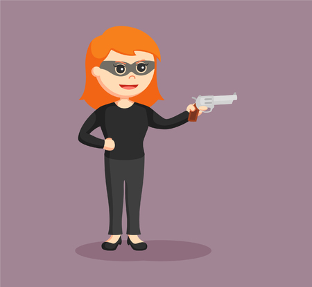 woman thief with handgunのイラスト素材
