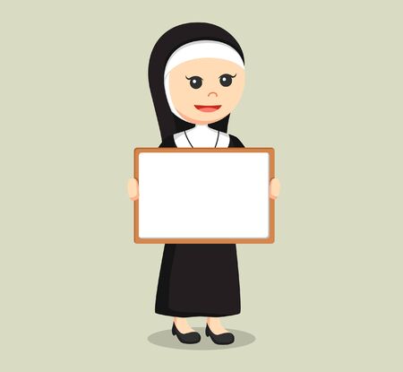 nun holding whiteboard colorのイラスト素材