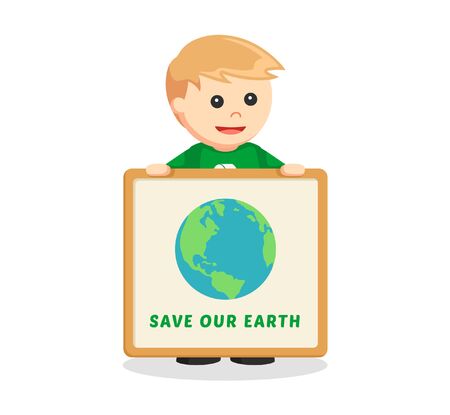 Man environmental activist with save earth boardのイラスト素材