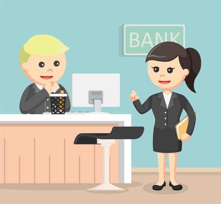 bank teller serve businesswomanのイラスト素材
