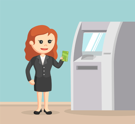 Business woman using atm machineのイラスト素材