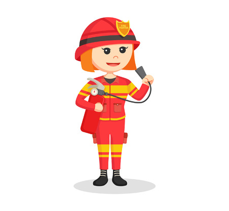 fire woman holding fire extinguisherのイラスト素材