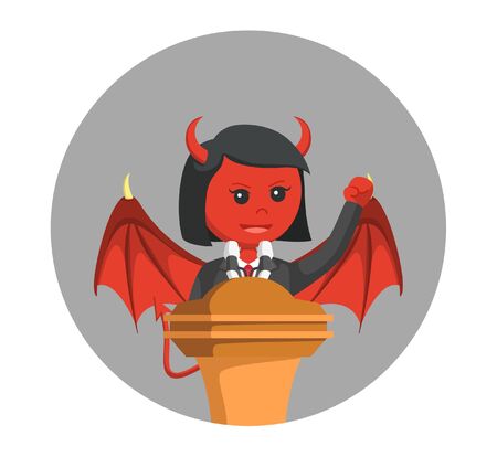 devil businesswoman giving speech in circle backgroundのイラスト素材