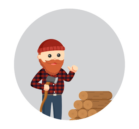 fat lumberjack with woods logs in circle backgroundのイラスト素材