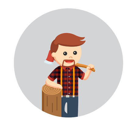 lumber jack with big wood and log in circle backgroundのイラスト素材