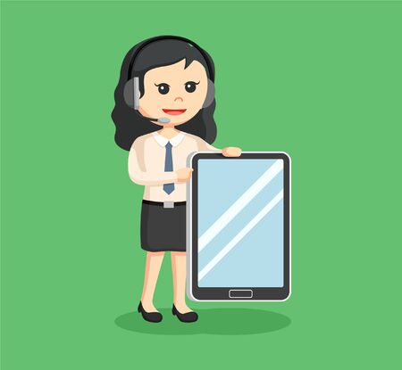 call center woman with tabletのイラスト素材
