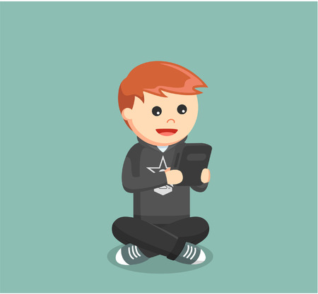 gamer playing handheld console gameのイラスト素材