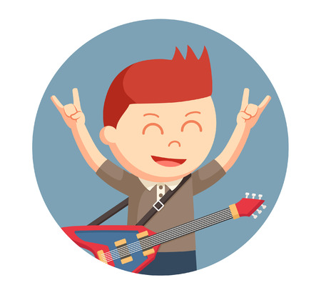 Little boy with guitar in circle background.のイラスト素材