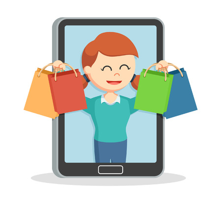 girl shopping from tablet conceptのイラスト素材