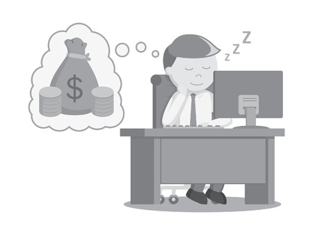 businessman dreaming about money at work black and white color styleのイラスト素材