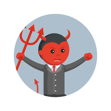 Devil business man running angry holding trident in circle backgroundのイラスト素材