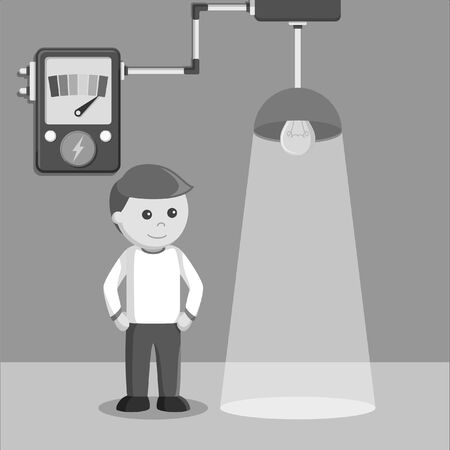 black and white man see lamp works by power house black and white styleのイラスト素材