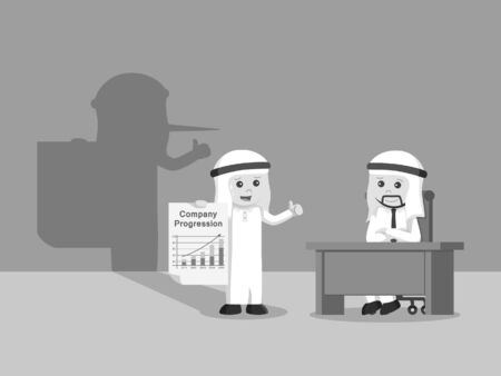 black and white arab businessman giving fake report black and white styleのイラスト素材
