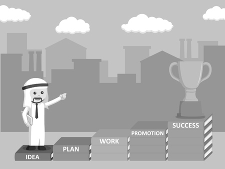 arab businessman and ladder of books black and white styleのイラスト素材