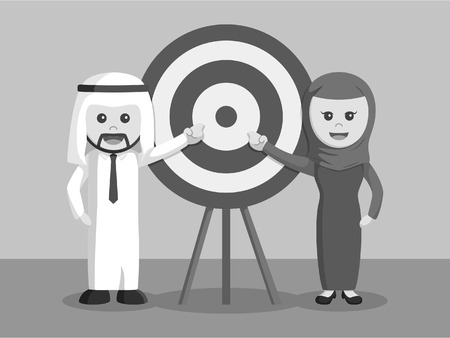 Businessman and businesswoman pointing target black and white style.のイラスト素材