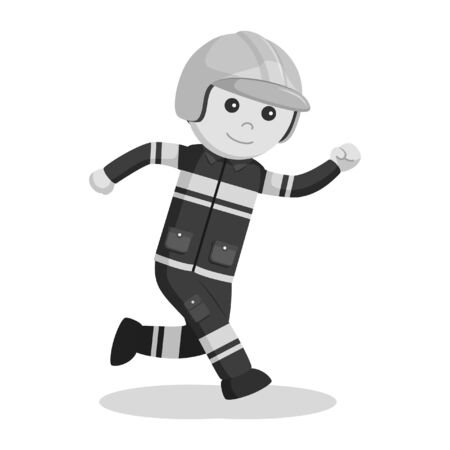 black and white fireman running black and white styleの写真素材