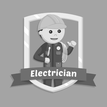 black and white electrician in emblem black and white styleの写真素材