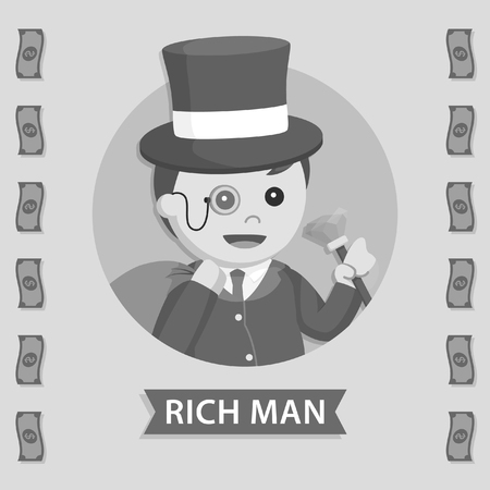 Fat rich man in circle logo black and white styleのイラスト素材