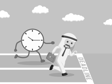 arab businessman race against to the deadline black and white styleのイラスト素材