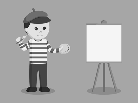 painter artist with blank canvas black and white styleのイラスト素材