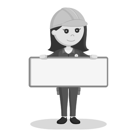 Female electrician with empty board sign black and white style.のイラスト素材