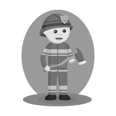Firefighter with wielding ax. Vector illustration design, black and white style.のイラスト素材