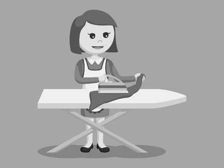 Housewife ironing illustration design black and white style.のイラスト素材