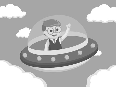 Boy nerd in ufo black and white styleのイラスト素材