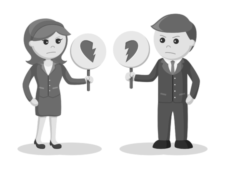 Business couple with broken heart sign black and white styleのイラスト素材