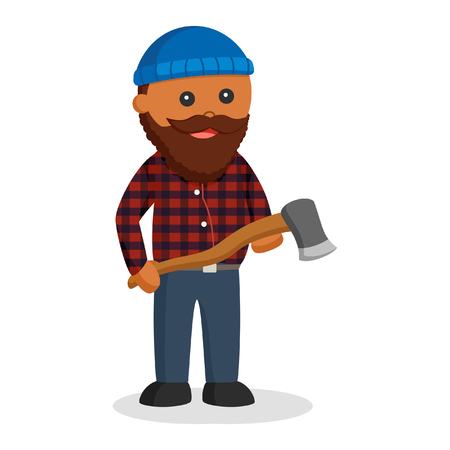 fat african lumberjack with axeのイラスト素材