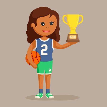 african basketball player girl with trophy Vector illustration.のイラスト素材