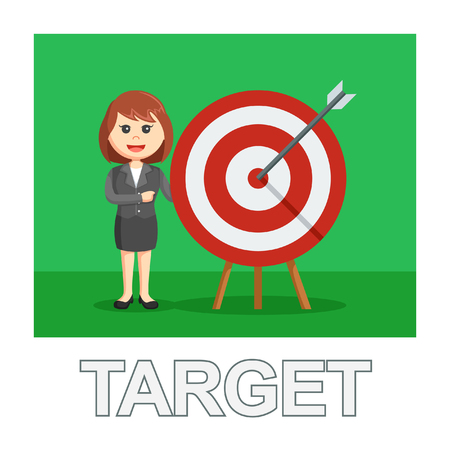 a businesswoman happy for his arrows right on target photo text styleのイラスト素材