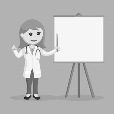 female doctor giving percentation black and white styleのイラスト素材