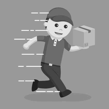 Delivery man running fast black and white styleのイラスト素材