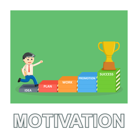 Man running toward golden cup with text Motivation. Vector illustration.のイラスト素材