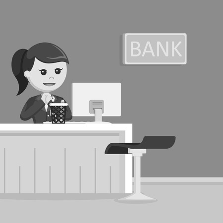 female bank teller illustration design black and white styleのイラスト素材