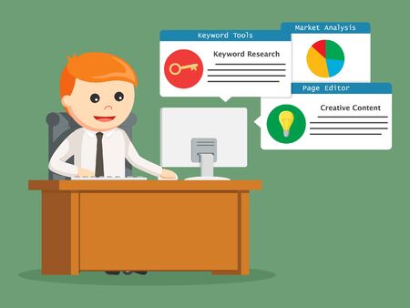 Businessman using PC with SEO elementsのイラスト素材