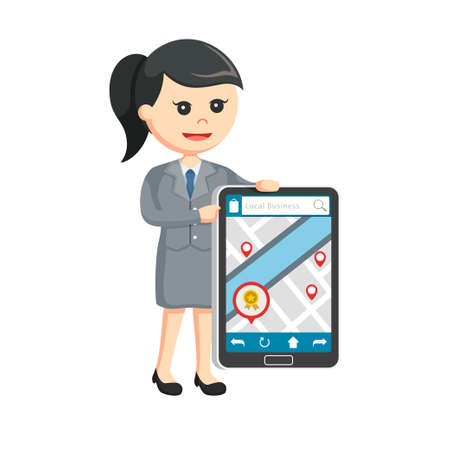 businesswoman with local seo in tabletのイラスト素材
