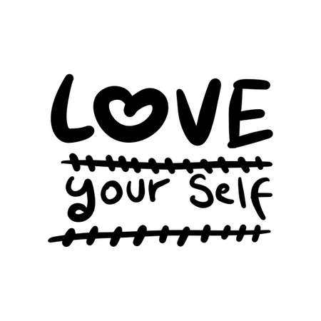 love your self vector Handwritten text on isolated white baground vector hand written letteringのイラスト素材