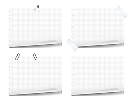 Set of notepad pages with paper curl, isolated on white backgroundのイラスト素材