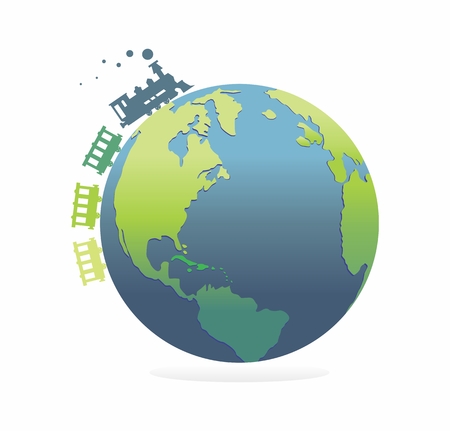 With train around the world. Cartoon Earthのイラスト素材