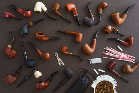Collection of pipes and pipe smoking utensilsの写真素材