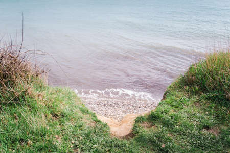 Langeland beach Dovnsklint south of Gulstav Mose with trees. The cliffs are a polular spot for birdwatchingの写真素材