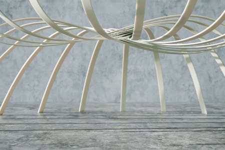 Empty abstract room with concrete walls and floor and elegant wavy roof structure, 3D illustration