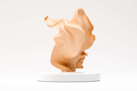 Podium pedestal product mock up display with nude make up foundation splash, 3d illustration for...