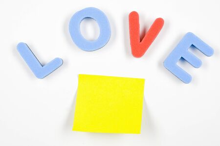yellow post-its on white background; business conceptの写真素材