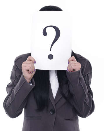 business concept woman on white background showing papersの写真素材